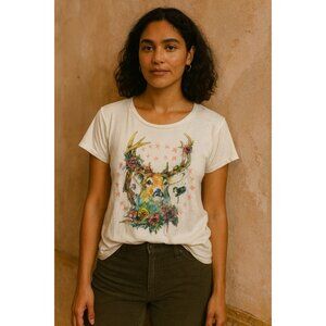 Denim & Supply Ralph Lauren Deer Graphic Tee Size S Boho Nature 100% Cotton